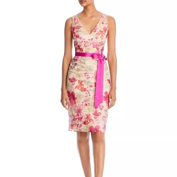 Eliza J Dresses & Skirts - Eliza J Embroidered Sheath Dress Floral V-Neck Sleeveless Pink Size 6 EUC